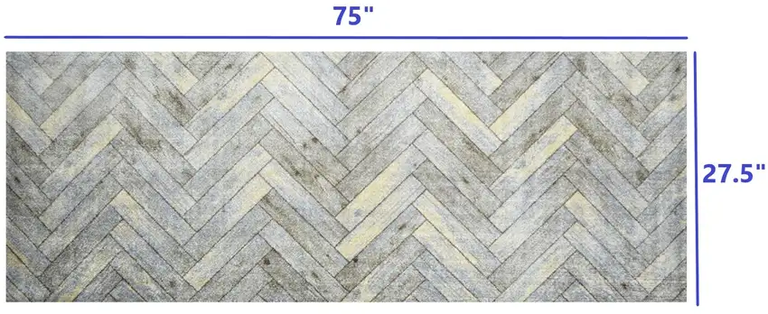 2' x 6' Rustic Gray Herringbone Washable Runner Rug Photo 8