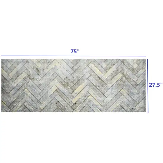 2' x 6' Rustic Gray Herringbone Washable Runner Rug Photo 8