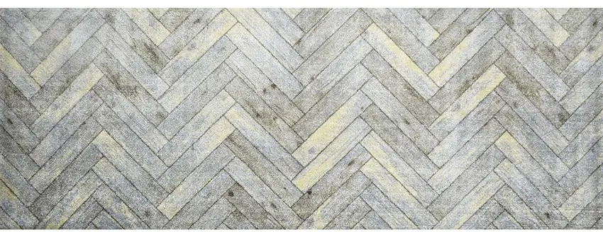 Rustic Gray Herringbone Washable Runner Rug Photo 1