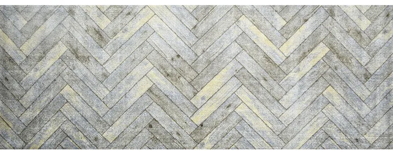 Rustic Gray Herringbone Washable Runner Rug Photo 1