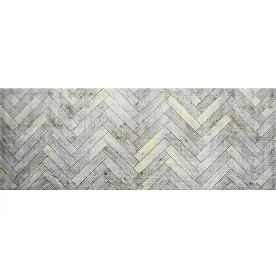 Rustic Gray Herringbone Washable Runner Rug Photo 1