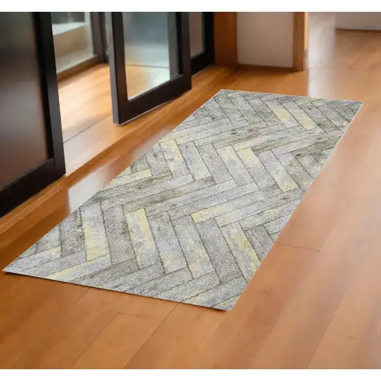 2' x 6' Rustic Gray Herringbone Washable Runner Rug Photo 2