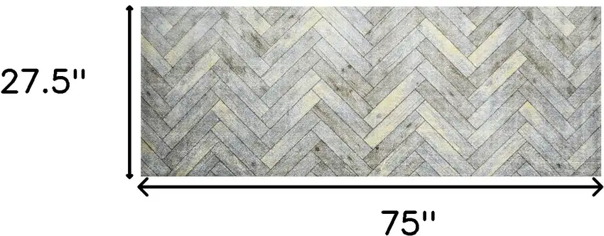2' x 6' Rustic Gray Herringbone Washable Runner Rug Photo 6