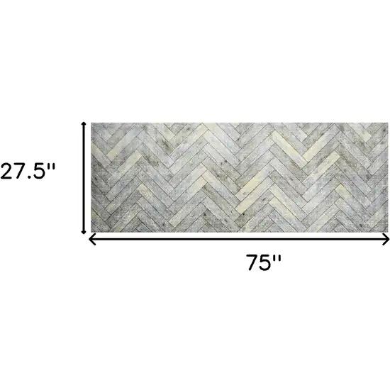 2' x 6' Rustic Gray Herringbone Washable Runner Rug Photo 6