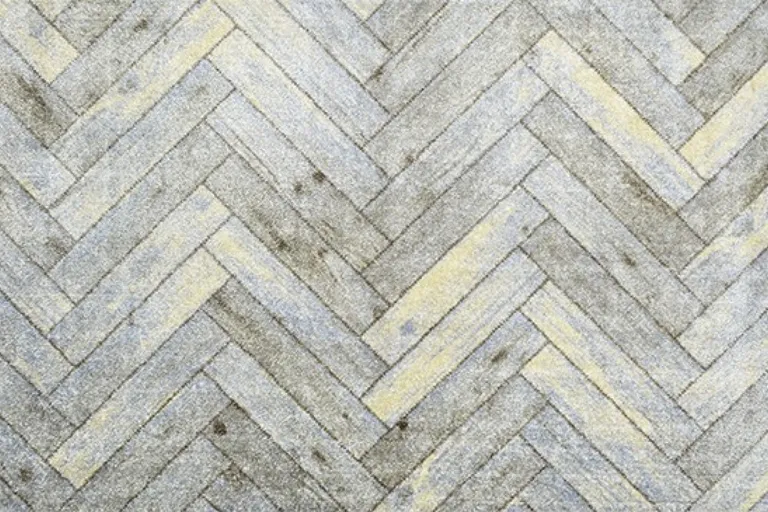 Rustic Gray Herringbone Washable Runner Rug Photo 2