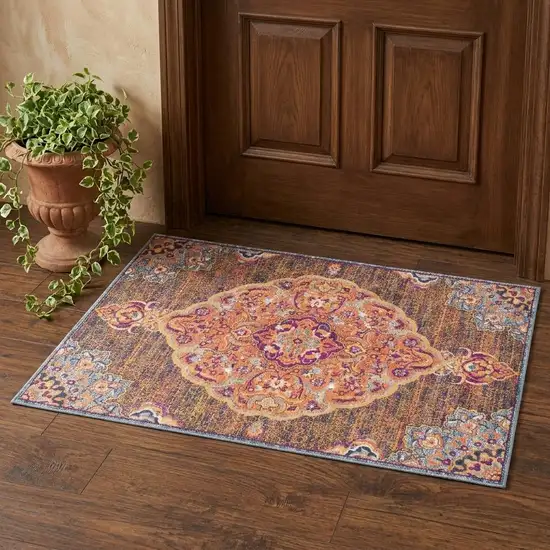 Rustic Orange Medallion Area Rug Photo 1