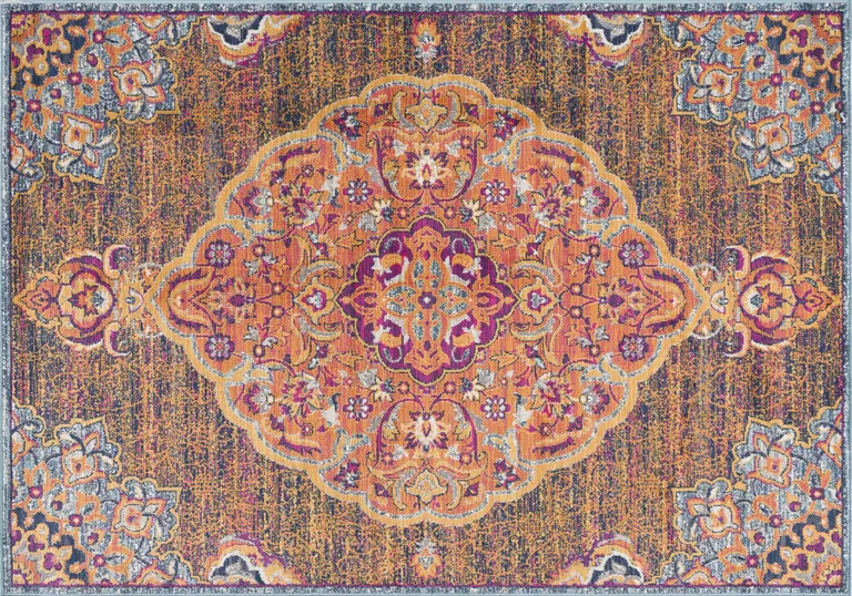 Rustic Orange Medallion Area Rug Photo 5