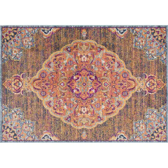 Rustic Orange Medallion Area Rug Photo 6