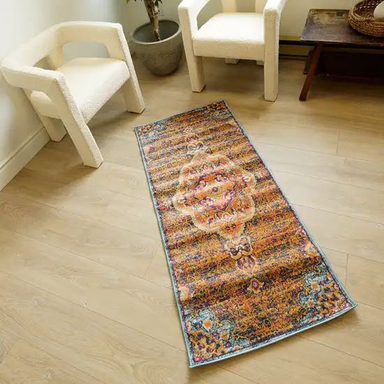 Rustic Orange Medallion Area Rug Photo 3
