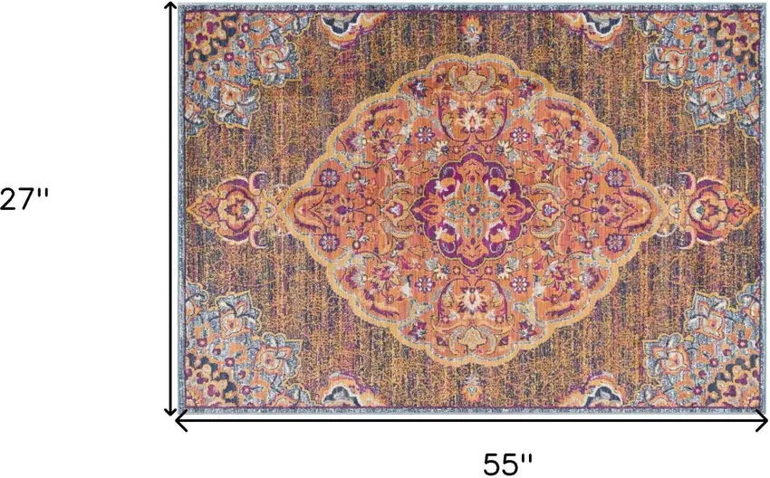Rustic Orange Medallion Area Rug Photo 8