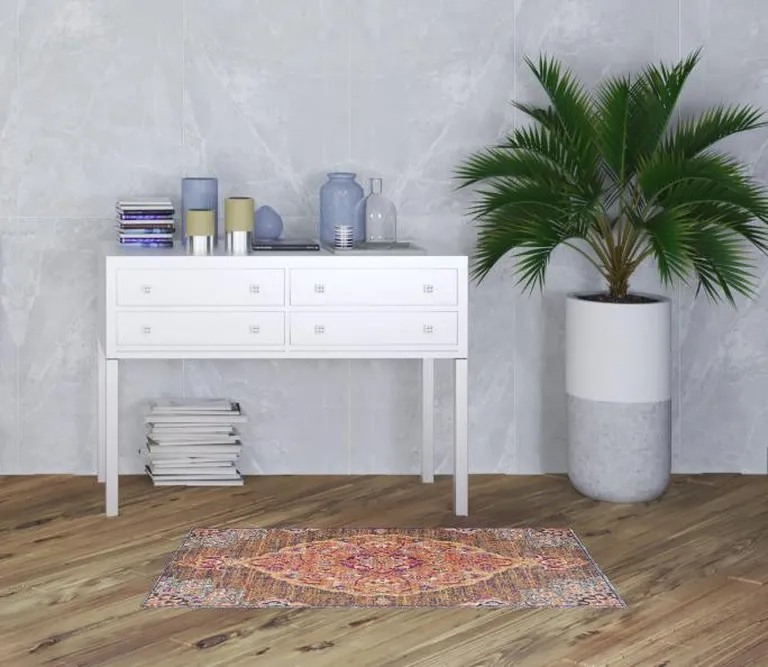 Rustic Orange Medallion Area Rug Photo 4