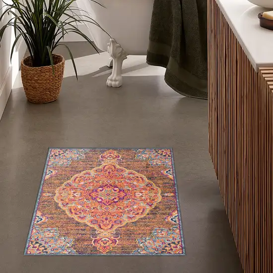 Rustic Orange Medallion Area Rug Photo 10