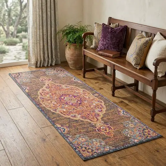 Rustic Orange Medallion Area Rug Photo 1