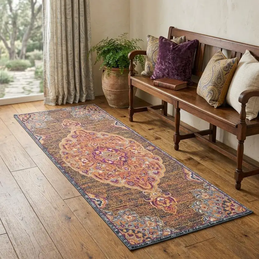 Rustic Orange Medallion Area Rug Photo 1
