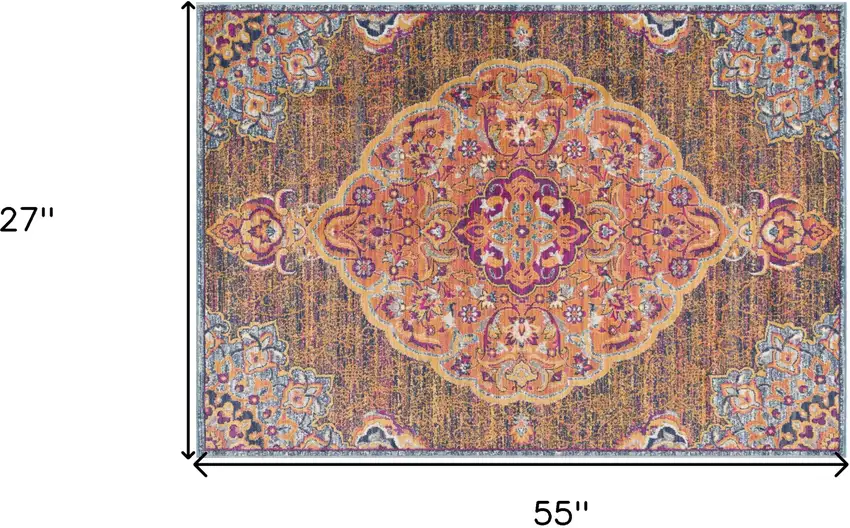 Rustic Orange Medallion Area Rug Photo 3