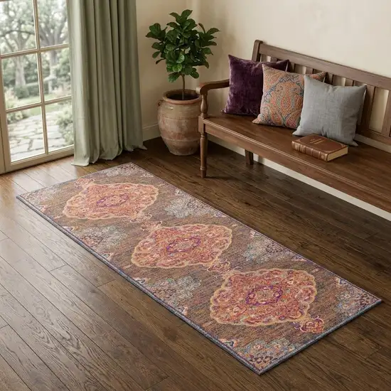 2' X 6' Rustic Orange Medallion Area Rug Photo 1