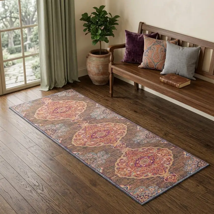 2' X 6' Rustic Orange Medallion Area Rug Photo 1