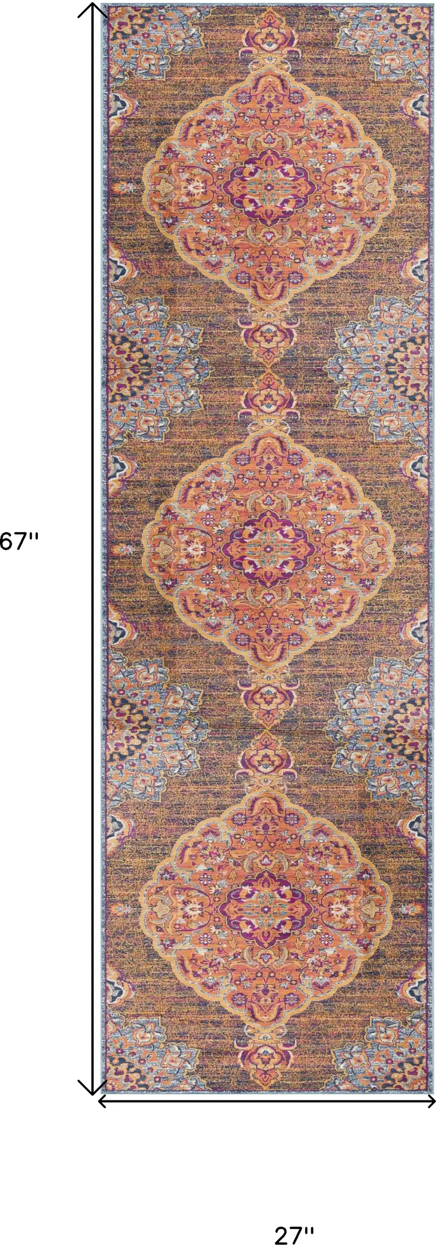2' X 6' Rustic Orange Medallion Area Rug Photo 3