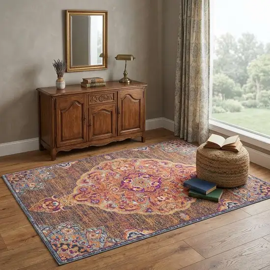 Rustic Orange Medallion Area Rug Photo 1