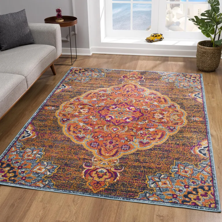 Rustic Orange Medallion Area Rug Photo 5