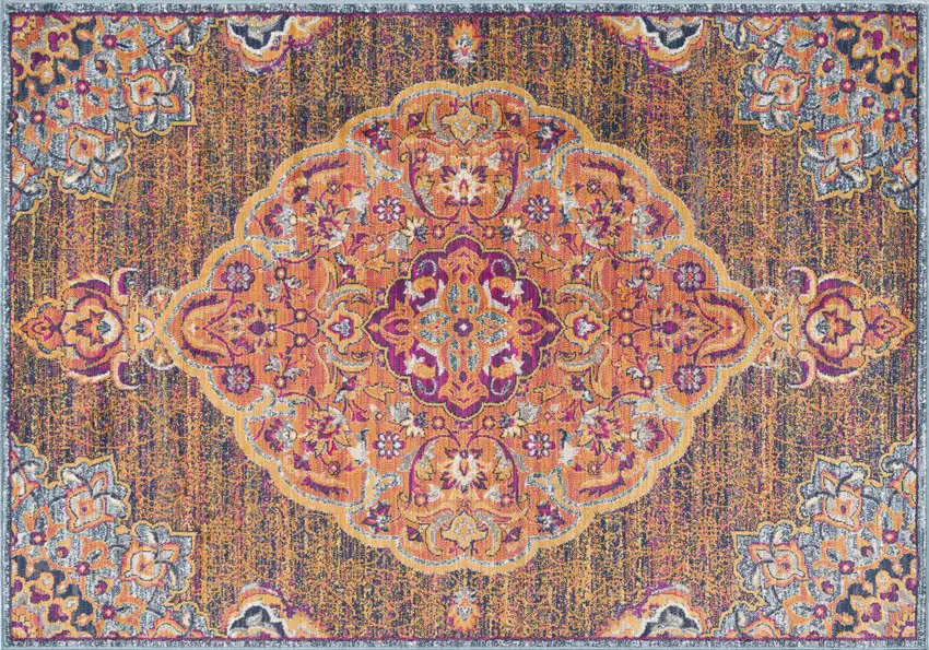 Rustic Orange Medallion Area Rug Photo 7