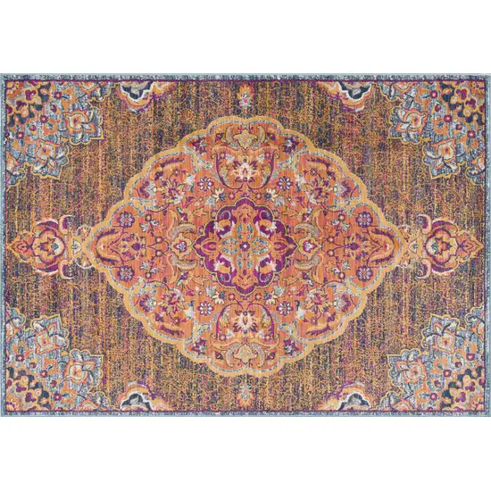 Rustic Orange Medallion Area Rug Photo 7