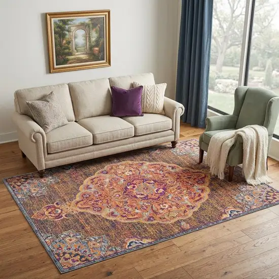 Rustic Orange Medallion Area Rug Photo 1