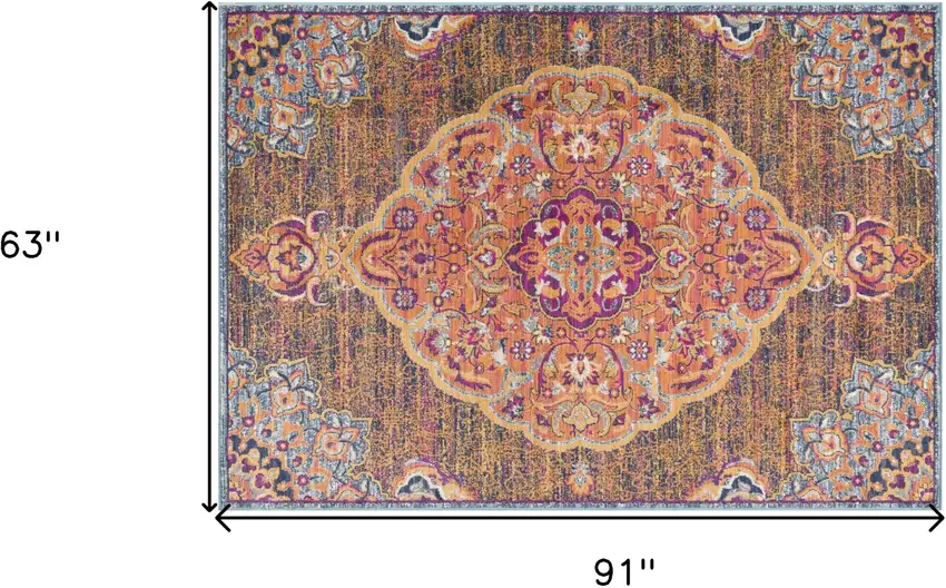 Rustic Orange Medallion Area Rug Photo 3