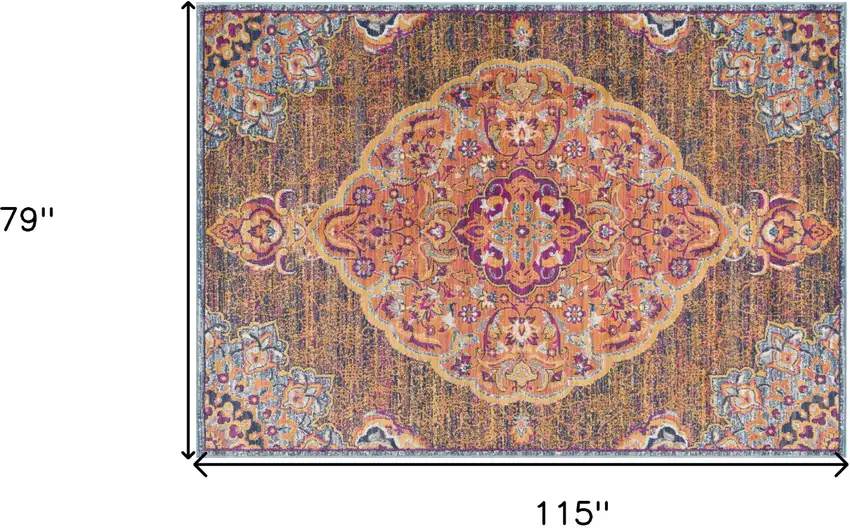 Rustic Orange Medallion Area Rug Photo 3