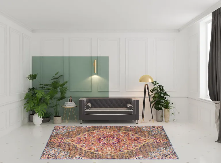 Rustic Orange Medallion Area Rug Photo 4