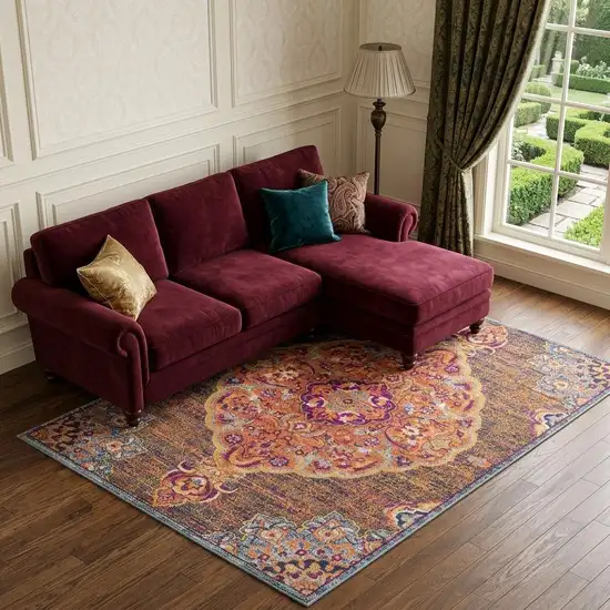 Rustic Orange Medallion Area Rug Photo 1