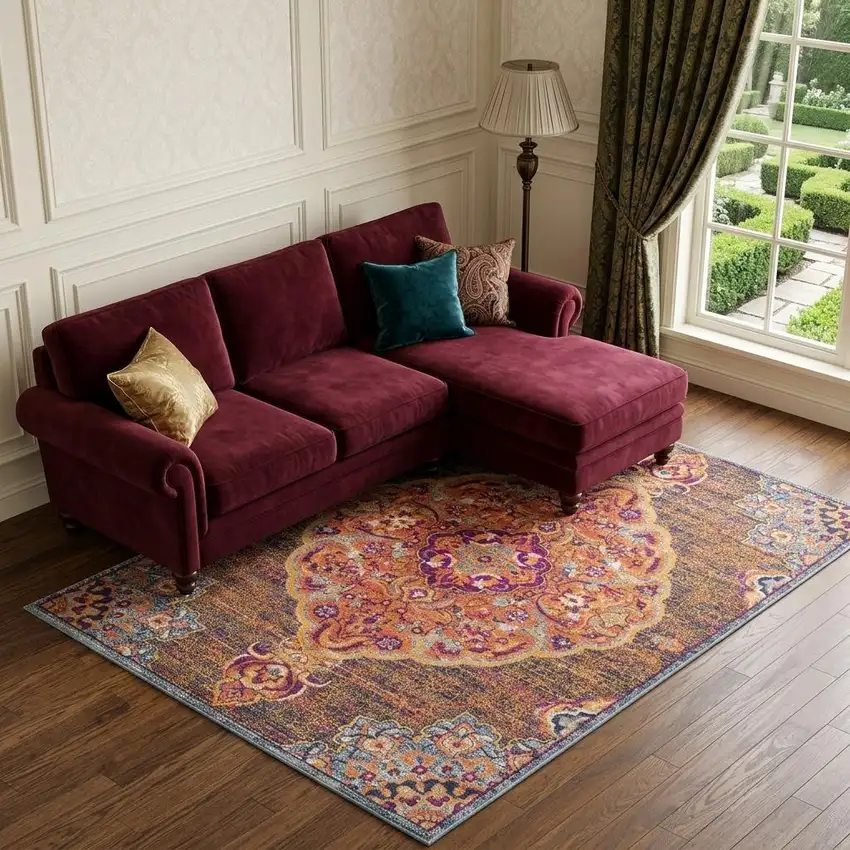 Rustic Orange Medallion Area Rug Photo 1