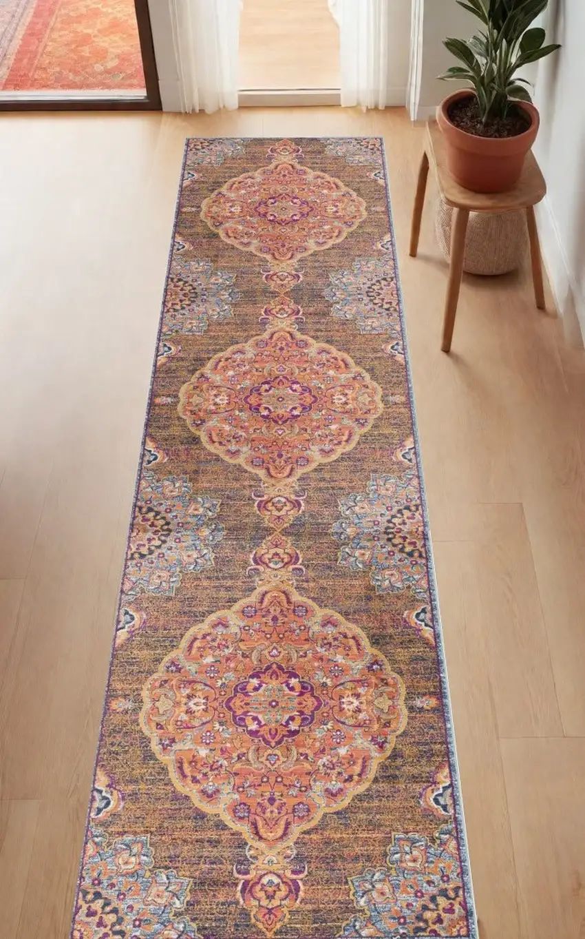 20' Rust Oriental Runner Rug Photo 2