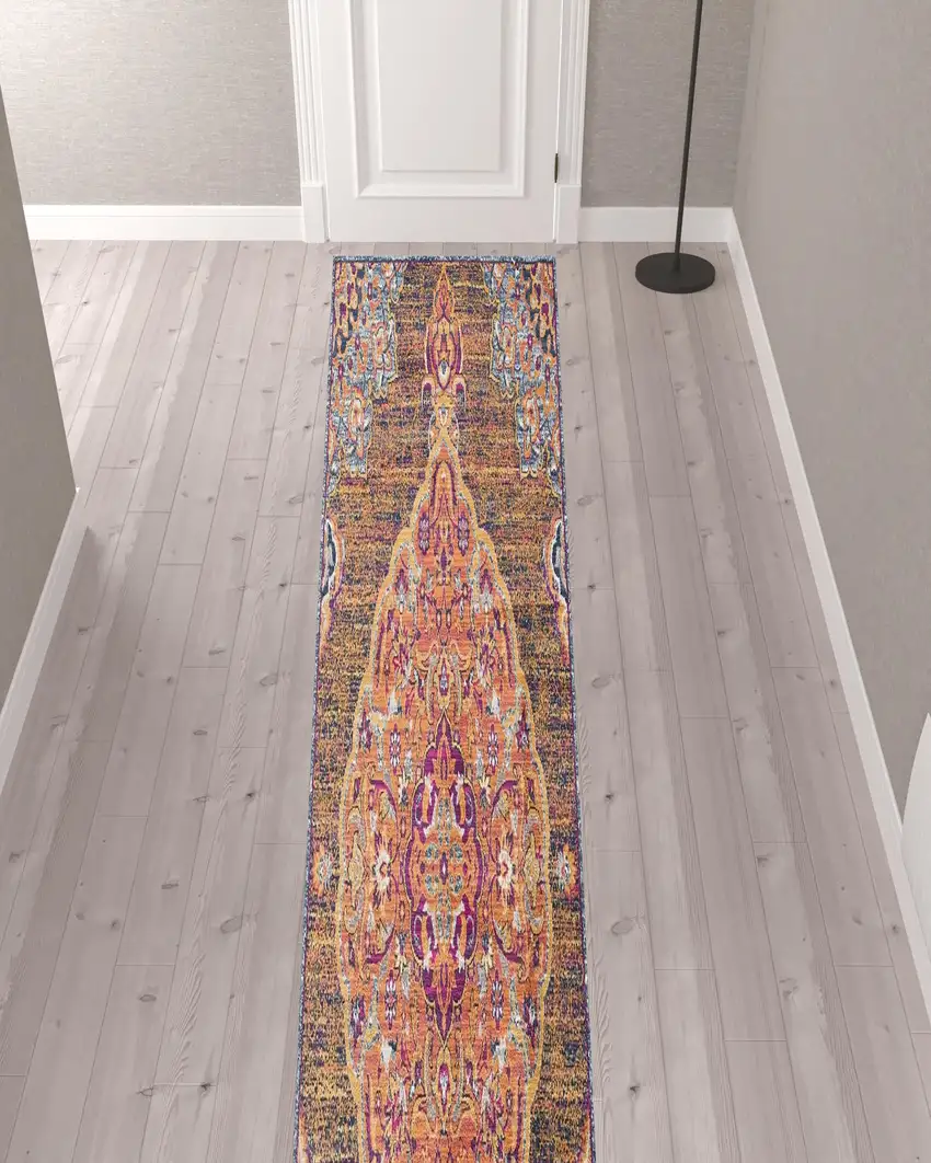 Rustic Orange Medallion Runner Rug Photo 3
