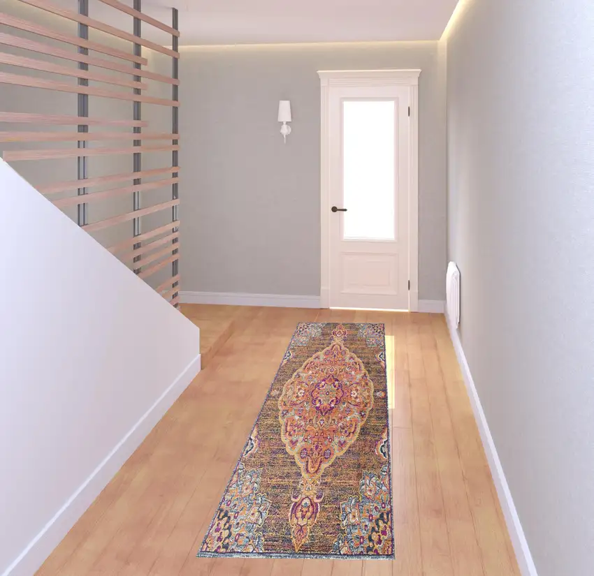 Rustic Orange Medallion Runner Rug Photo 3