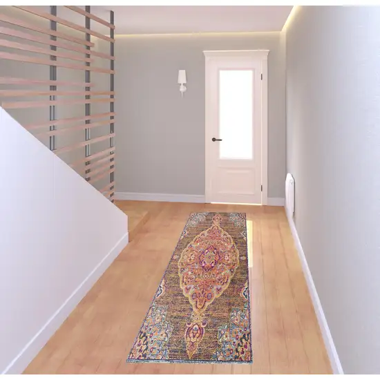 Rustic Orange Medallion Runner Rug Photo 3