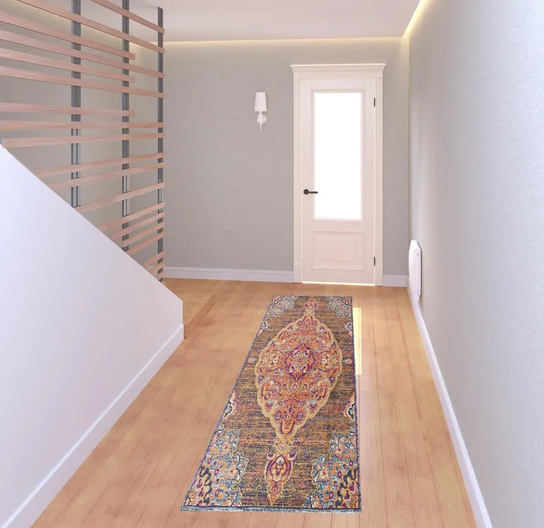 Rustic Orange Medallion Runner Rug Photo 3