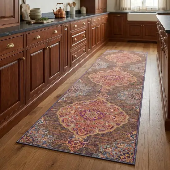 2' X 8' Rustic Orange Medallion Runner Rug Photo 1