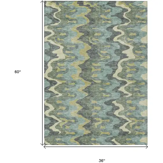 Sage And Artichoke Green Abstract Washable Indoor Outdoor Area Rug Photo 7