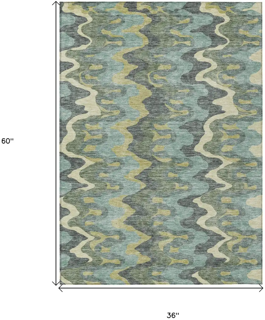 Sage And Artichoke Green Abstract Washable Indoor Outdoor Area Rug Photo 7