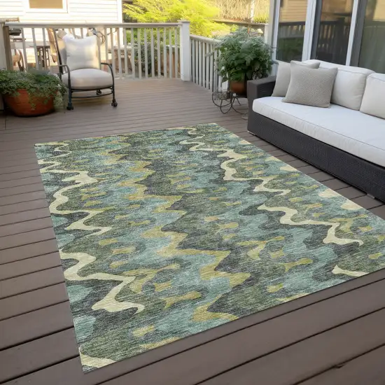 Sage And Artichoke Green Abstract Washable Indoor Outdoor Area Rug Photo 9