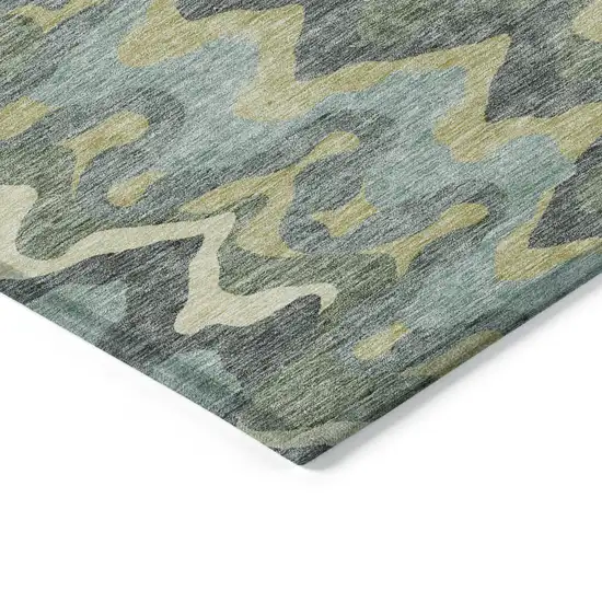 Sage And Artichoke Green Abstract Washable Indoor Outdoor Area Rug Photo 3