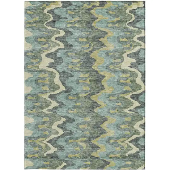 Sage And Artichoke Green Abstract Washable Indoor Outdoor Area Rug Photo 5