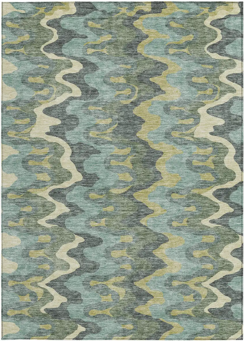 Sage And Artichoke Green Abstract Washable Indoor Outdoor Area Rug Photo 5