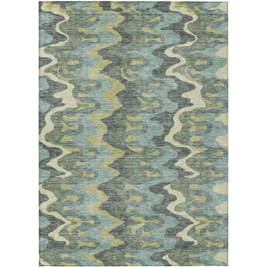 Sage And Artichoke Green Abstract Washable Indoor Outdoor Area Rug Photo 1
