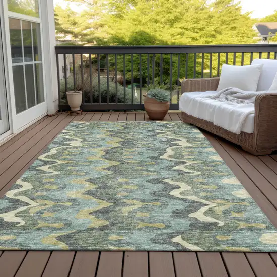 Sage And Artichoke Green Abstract Washable Indoor Outdoor Area Rug Photo 6