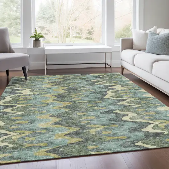 Sage And Artichoke Green Abstract Washable Indoor Outdoor Area Rug Photo 7