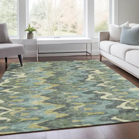 Sage And Artichoke Green Abstract Washable Indoor Outdoor Area Rug Photo 7