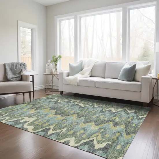 Sage And Artichoke Green Abstract Washable Indoor Outdoor Area Rug Photo 8