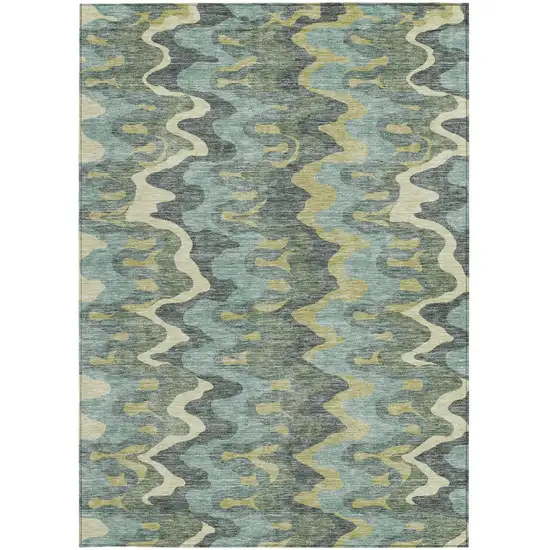 Sage And Artichoke Green Abstract Washable Indoor Outdoor Area Rug Photo 5